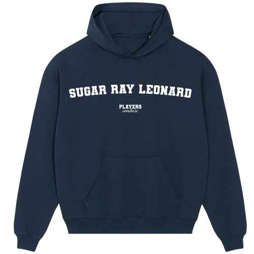 Sugar Ray Leonard hoodie – black men's hoodie with white Sugar Ray Leonard letters and Players Couture logo on the chest