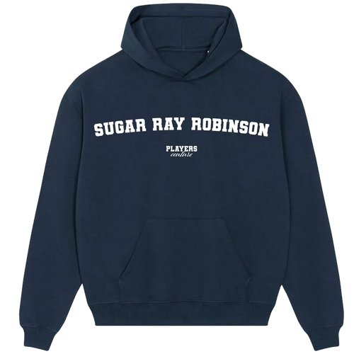 Sugar Ray Robinson hoodie – black men's hoodie with white Sugar Ray Robinson letters and Players Couture logo on the chest