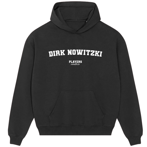 Dirk Nowitzki hoodie – navy men's hoodie with white Dirk Nowitzki letters and Players Couture logo on the chest
