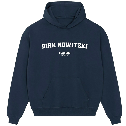 Dirk Nowitzki hoodie – black men's hoodie with white Dirk Nowitzki letters and Players Couture logo on the chest