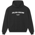 Julius Erving hoodie – black men's hoodie with white Julius Erving letters and Players Couture logo on the chest