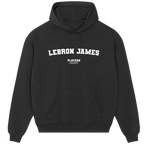 LeBron James hoodie – navy men's hoodie with white LeBron James letters and Players Couture logo on the chest