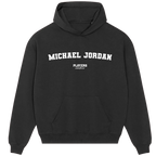 Michael Jordan hoodie – close-up of white Michael Jordan lettering and Players Couture logo on the chest