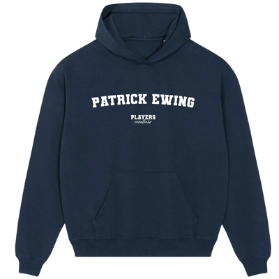 Patrick Ewing hoodie – navy men's hoodie with white Patrick Ewing letters and Players Couture logo on the chest