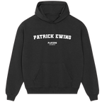 Patrick Ewing hoodie – black men's hoodie with white Patrick Ewing letters and Players Couture logo on the chest