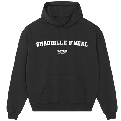 Shaquille O’Neal hoodie – navy men's hoodie with white Shaquille O’Neal letters and Players Couture logo on the chest