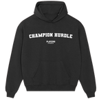 Champion Hurdle hoodie – navy men's hoodie with white Champion Hurdle letters and Players Couture logo on the chest