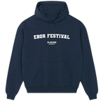 Ebor Festival hoodie – navy men's hoodie with white Ebor Festival letters and Players Couture logo on the chest