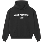 Ebor Festival hoodie – grey men's hoodie with black Ebor Festival letters and Players Couture logo on the chest