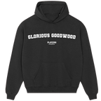 Glorious Goodwood hoodie – navy men's hoodie with white Glorious Goodwood letters and Players Couture logo on the chest