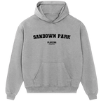 Sandown Park hoodie – black men's hoodie with white Sandown Park letters and Players Couture logo on the chest