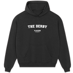 The Derby hoodie – grey men's hoodie with black The Derby letters and Players Couture logo on the chest