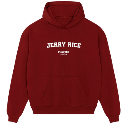 Jerry Rice hoodie – navy men's hoodie with white Jerry Rice letters and Players Couture logo on the chest