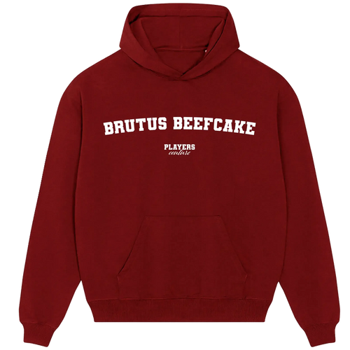 Brutus Beefcake hoodie – navy men's hoodie with white Brutus Beefcake letters and Players Couture logo on the chest
