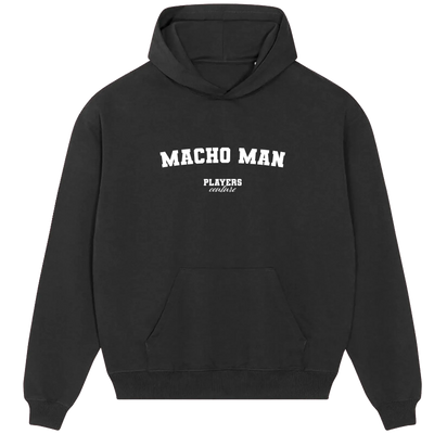 Macho Man hoodie – navy men's hoodie with white Macho Man letters and Players Couture logo on the chest