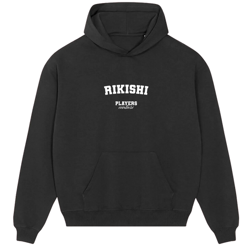 Rikishi hoodie – black men's hoodie with white Rikishi letters and Players Couture logo on the chest