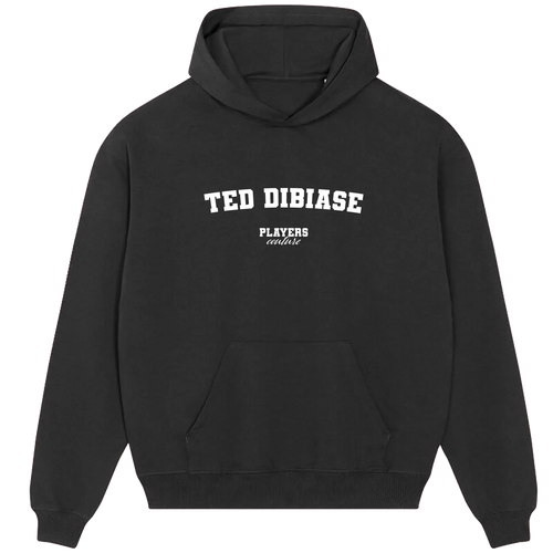 Ted DiBiase hoodie – black men's hoodie with white Ted DiBiase letters and Players Couture logo on the chest