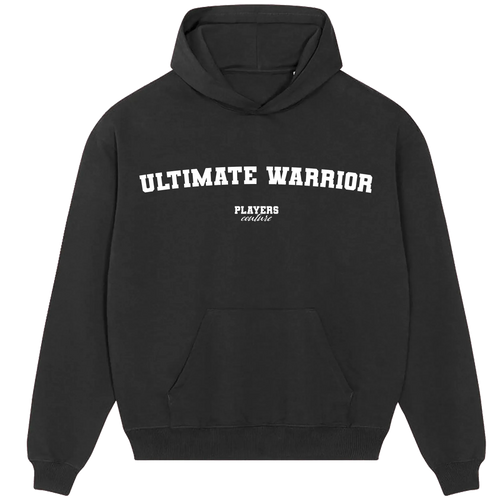 Ultimate Warrior hoodie – navy men's hoodie with white Ultimate Warrior letters and Players Couture logo on the chest