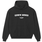 Edwin Moses hoodie – grey men's hoodie with black Edwin Moses letters and Players Couture logo on the chest
