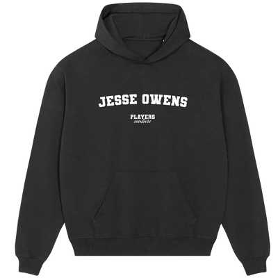 Jesse Owens hoodie – navy men's hoodie with white Jesse Owens letters and Players Couture logo on the chest