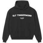 Ulf Timmermann hoodie – red men's hoodie with white Ulf Timmermann letters and Players Couture logo on the chest