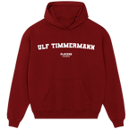 Ulf Timmermann hoodie – grey men's hoodie with black Ulf Timmermann letters and Players Couture logo on the chest