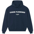 Evgeni Plushenko hoodie – black men's hoodie with white Evgeni Plushenko letters and Players Couture logo on the chest