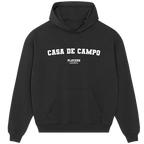 Casa De Campo hoodie – grey men's hoodie with black Casa De Campo letters and Players Couture logo on the chest