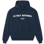 Le Golf National hoodie – red men's hoodie with white Le Golf National letters and Players Couture logo on the chest