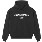 Punta Espada hoodie – grey men's hoodie with black Punta Espada letters and Players Couture logo on the chest