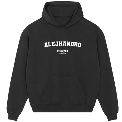 Alejhandro (Alessandro Del Piero) hoodie – navy men's hoodie with white Alejhandro (Alessandro Del Piero) letters and