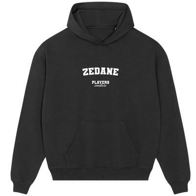 Zedane (Zinedine Zidane) hoodie – navy men's hoodie with white Zedane (Zinedine Zidane) letters and Players Couture logo on