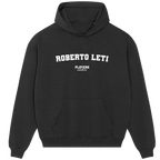 Roberto Leti (Raúl) hoodie – grey men's hoodie with black Roberto Leti (Raúl) letters and Players Couture logo on the chest