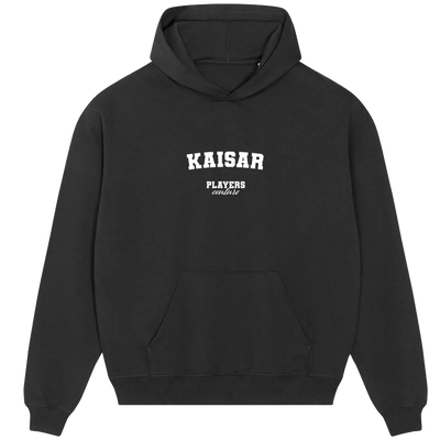Kaisar (Oliver Kahn) hoodie – navy men's hoodie with white Kaisar (Oliver Kahn) letters and Players Couture logo on the chest