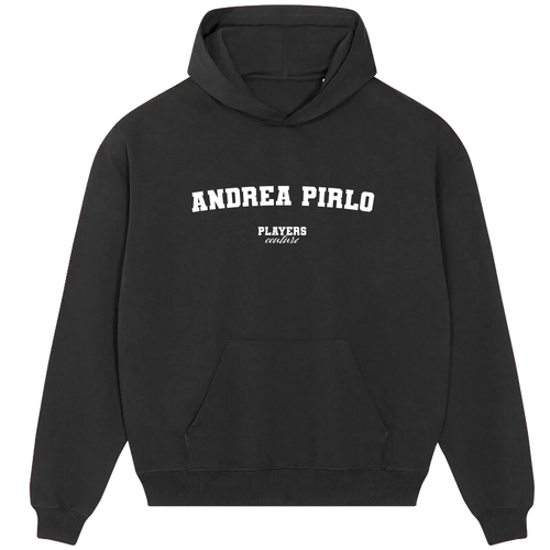 Andrea Pirlo hoodie – navy men's hoodie with white Andrea Pirlo letters and Players Couture logo on the chest