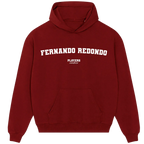Fernando Redondo hoodie – red men's hoodie with white Fernando Redondo letters and Players Couture logo on the chest
