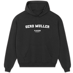 Gerd Muller hoodie – navy men's hoodie with white Gerd Muller letters and Players Couture logo on the chest