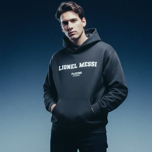Lionel Messi hoodie – red men's hoodie with white Lionel Messi letters and Players Couture logo on the chest