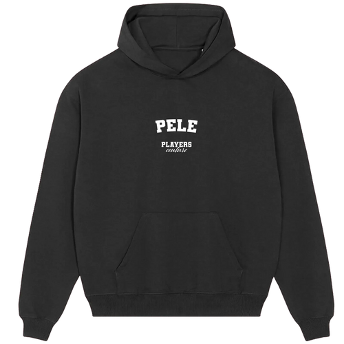 Pele hoodie – navy men's hoodie with white Pele letters and Players Couture logo on the chest