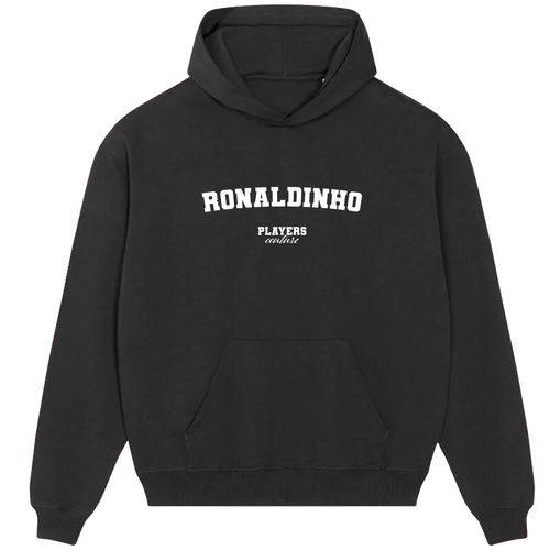 Ronaldinho hoodie – black men's hoodie with white Ronaldinho letters and Players Couture logo on the chest
