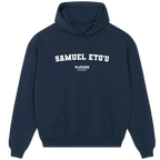 Samuel Eto’o hoodie – navy men's hoodie with white Samuel Eto’o letters and Players Couture logo on the chest