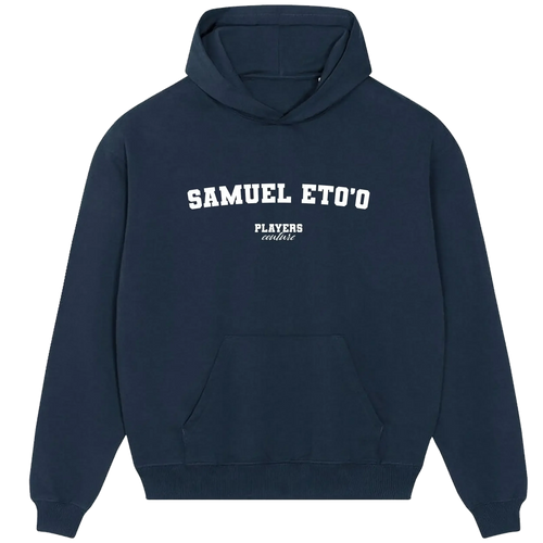 Samuel Eto’o hoodie – navy men's hoodie with white Samuel Eto’o letters and Players Couture logo on the chest