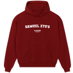 Samuel Eto’o hoodie – red men's hoodie with white Samuel Eto’o letters and Players Couture logo on the chest