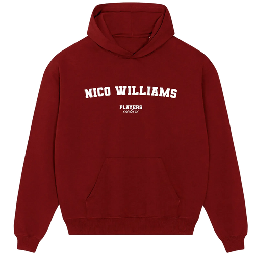 Nico Williams hoodie – navy men's hoodie with white Nico Williams letters and Players Couture logo on the chest