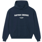 Rayan Cherki hoodie – navy men's hoodie with white Rayan Cherki letters and Players Couture logo on the chest