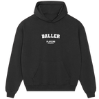 Baller hoodie – navy men's hoodie with white Baller letters and Players Couture logo on the chest