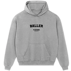 Baller hoodie – red men's hoodie with white Baller letters and Players Couture logo on the chest