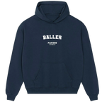 Baller hoodie – black men's hoodie with white Baller letters and Players Couture logo on the chest