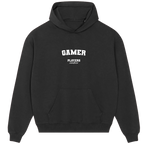 Gamer hoodie – navy men's hoodie with white Gamer letters and Players Couture logo on the chest