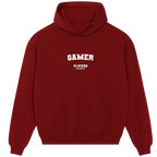 Gamer hoodie – grey men's hoodie with black Gamer letters and Players Couture logo on the chest